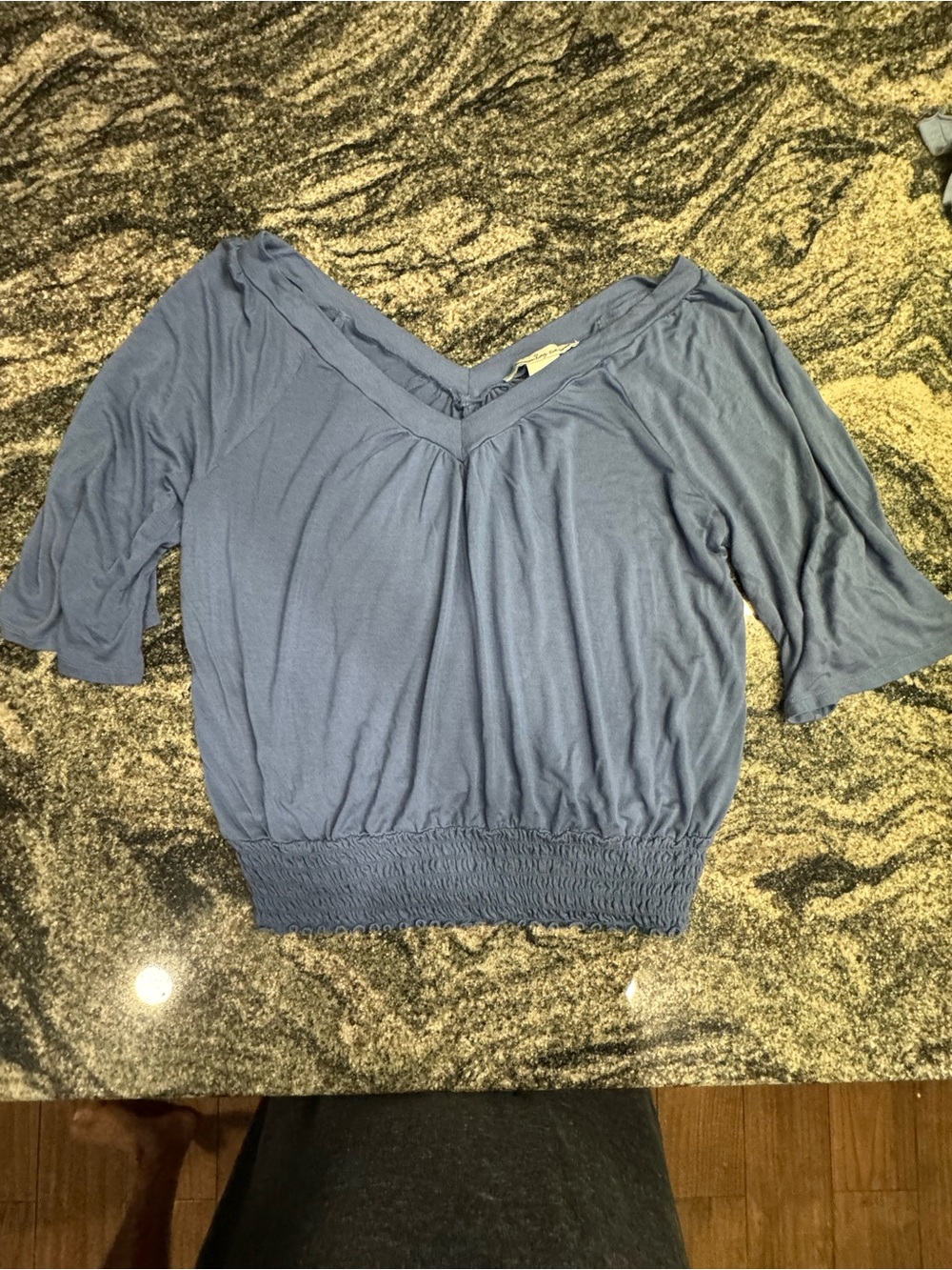 American Rag Slate Blue V-Neck Short Sleeve Peasant Top